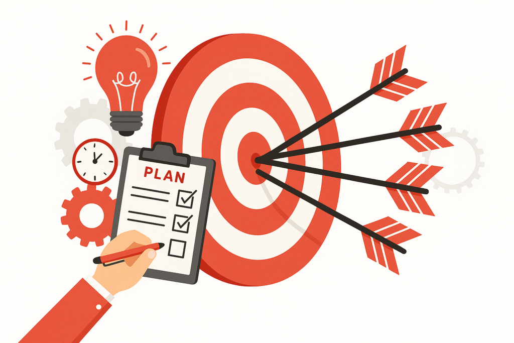 A hand holding a pen above a dartboard with a target and arrows, symbolizing strategies for generating leads.