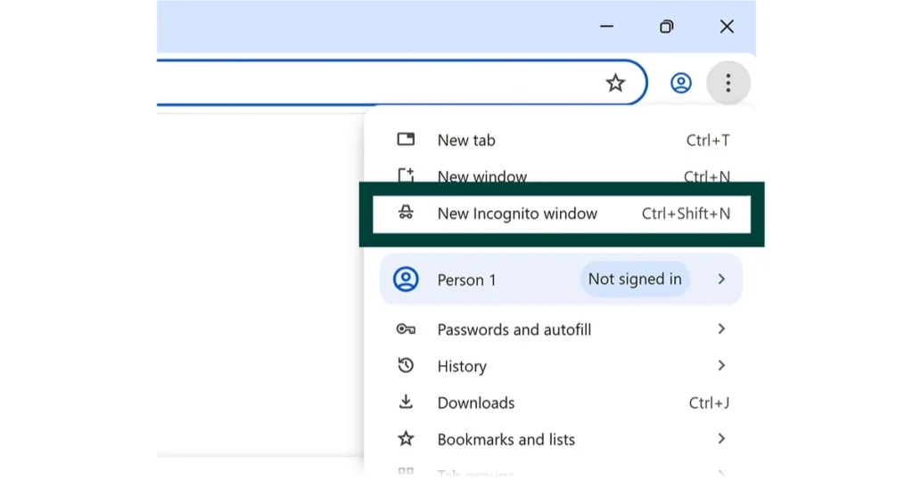 New Chrome key window displaying options for tracking manually in Incognito Mode.