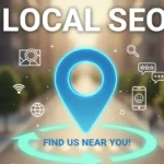 Blue location pin promoting local SEO and visibility