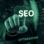 Finger pressing a digital SEO optimization button.