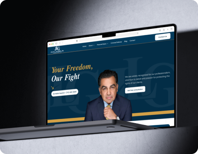 A modern lawyer website design featuring a professional layout, navigation menu, and legal imagery.