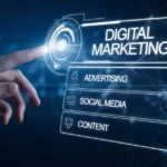 Exploring digital marketing options for businesses through a futuristic interface.