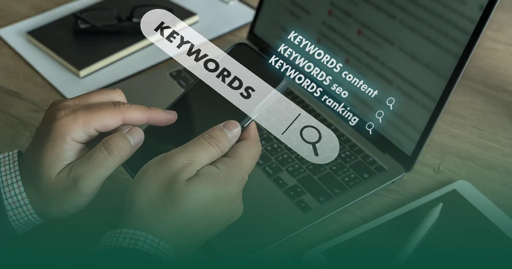 Keyword research and SEO ranking analysis on laptop