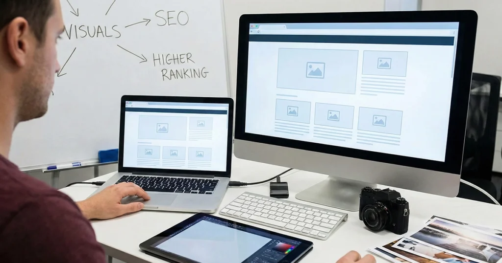 Web designer planning SEO-friendly website layout