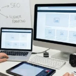 Web designer planning SEO-friendly website layout