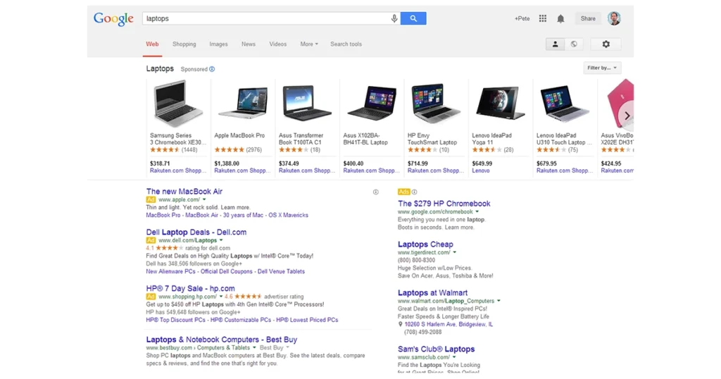 Google sponsored results showing advertisements for short term
