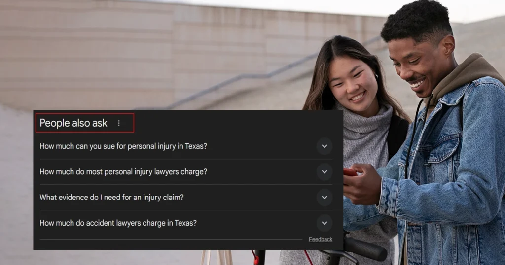 People also ask” box with personal injury queries.