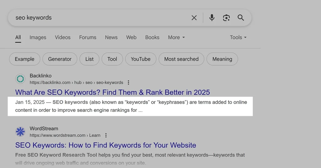 Google Images results page for keyword research.