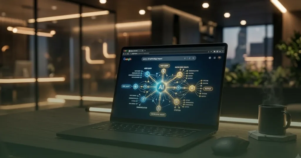 A screenshot of a dark-mode content management interface showing the blog topic 'strategies for optimizing content for google ai overview.