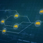 Digital network graph showing schema markup and structured data connection nodes with user icons on a futuristic grid background.