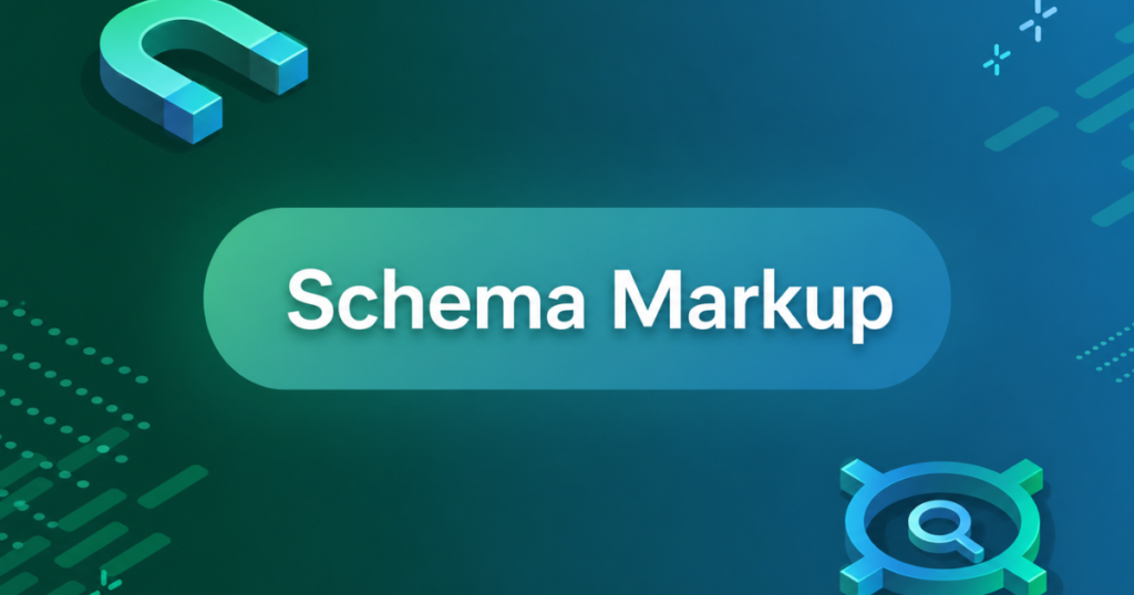 Schema markup banner with SEO icons