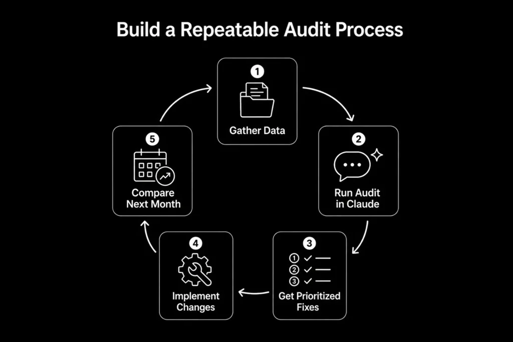 Flowchart outlining five steps to build a repeatable audit process.